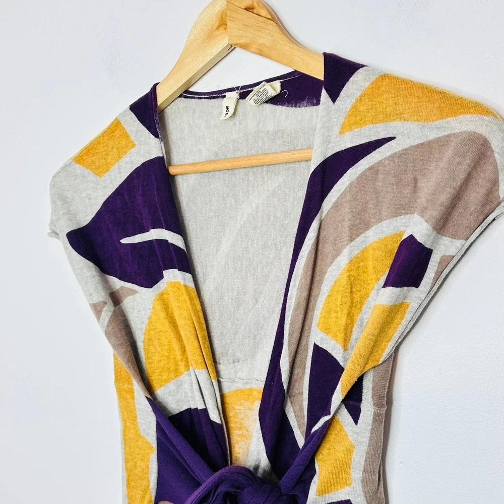 MOTH Geometric Print Wrap‎ Knit Cardigan Sweater Tie Waist Short Sleeve M